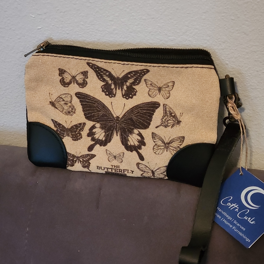 Cott N Curls Butterflies Club Wristlet Black And Cream